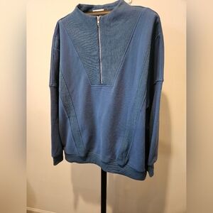 KIRUNDO WOMEN'S BLUE PULLOVER SWEATSHIRT 1/4 ZIP FRONT RIBBING DETAIL SIZE LARGE